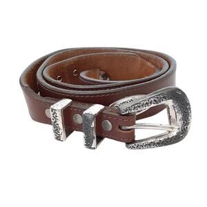 Brighton Genuine Leather Silver Stationed Belt Western Dark Brown Cowboy Mens 40